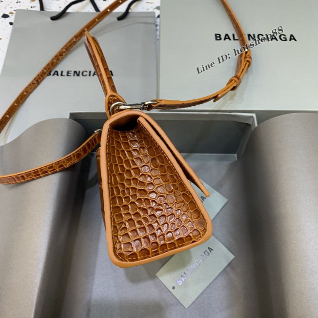 Balenciaga專櫃新款mini號手提肩背女包原單沙漏包 巴黎世家鱷魚焦糖色沙漏包 fyj1425